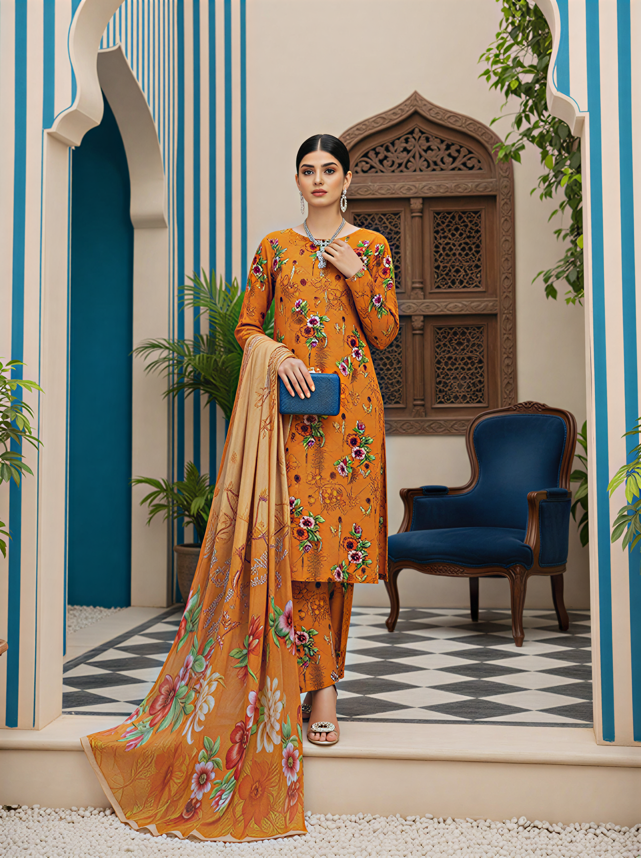 3-Pc All over Unstitched Premium Quality Lillon LNOR-27