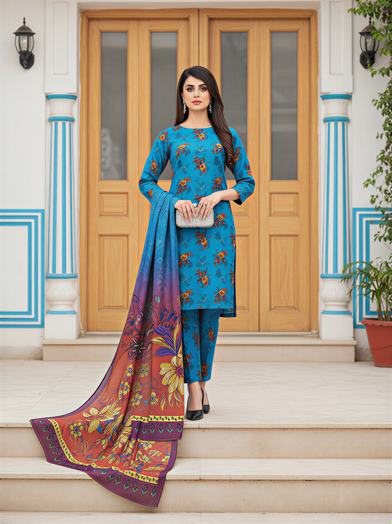 3-Pc All over Unstitched Premium Quality Khaddar KDBL-15