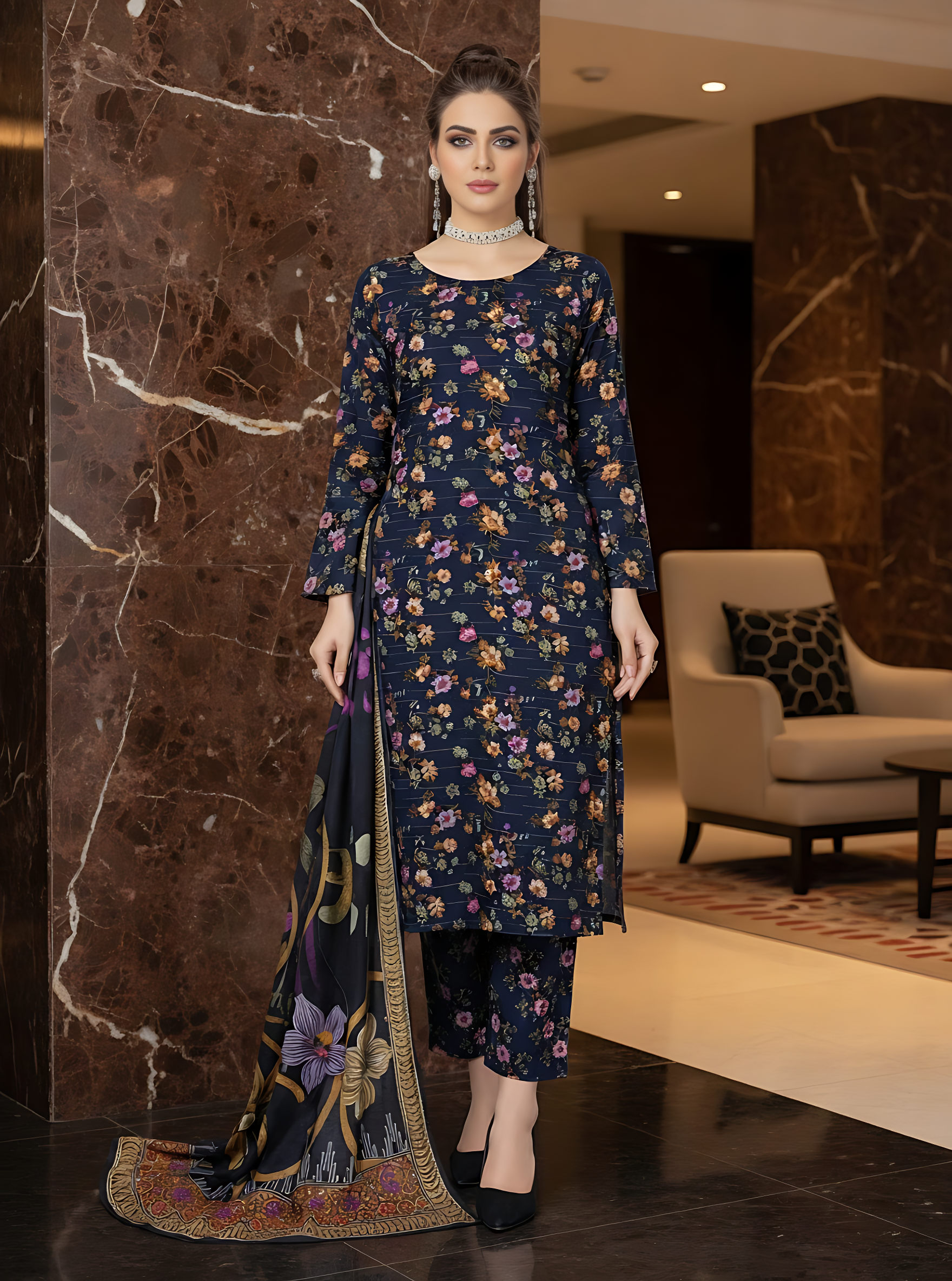 3-Pc All over Unstitched Premium Quality Khaddar KDBL-20