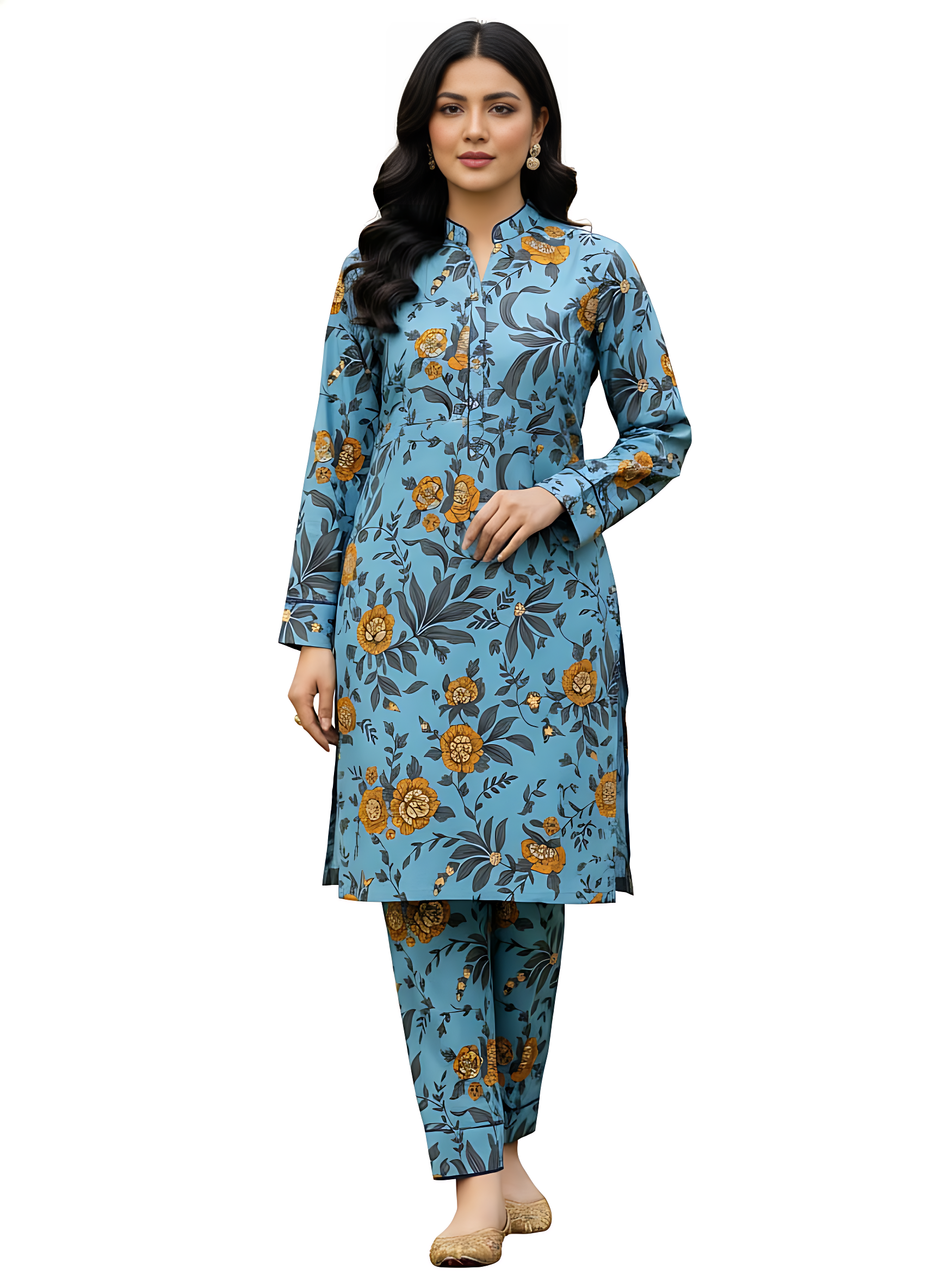 2-Pc Allover Unstitched Premium Quality Lilon