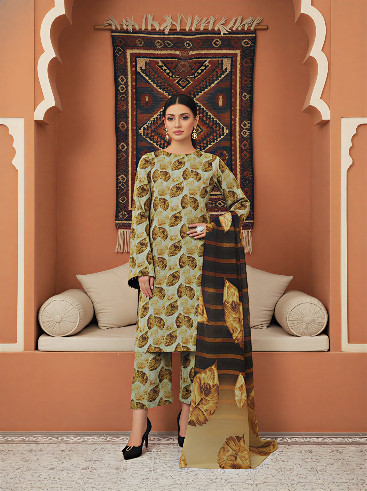 3-Pc All over Unstitched Premium Quality Lillon LNGR-25